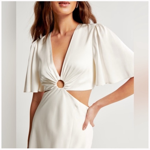 Abercrombie & Fitch Angel Sleeve O-Ring Cutout Maxi Dress XS Fairy Wedding - Picture 3 of 16